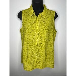 Cabi Reign Sleeveless Ruffle Blouse Top in Chartreuse Yellow Size Small
